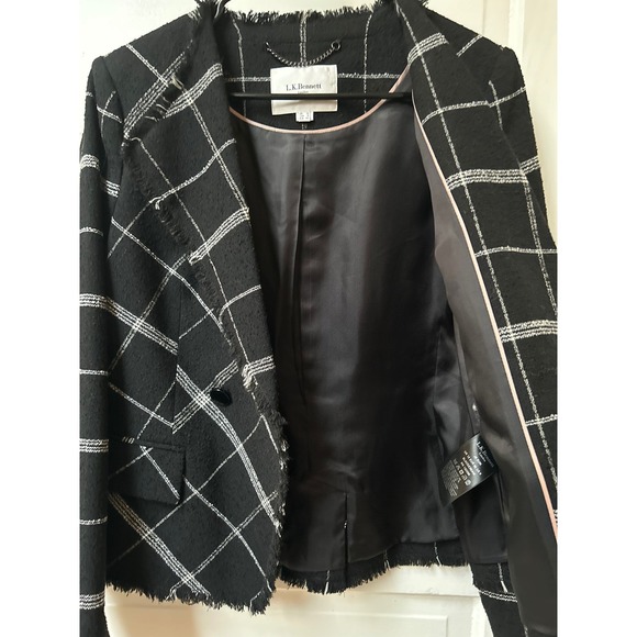 LK Bennett London Black Cream Zuri Tweed Frayed Edge Blazer Jacket US 8 - Picture 7 of 11